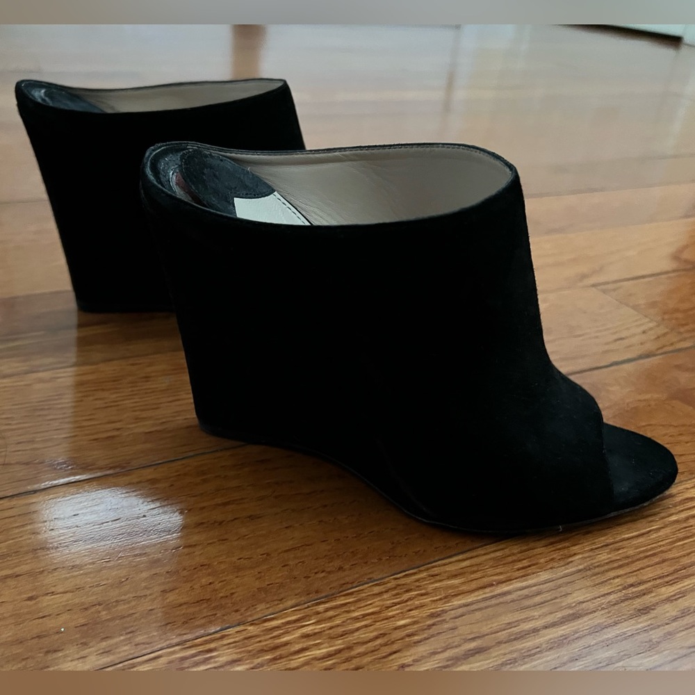 Prada Suede Open-Toe Wedge Bootie Heels